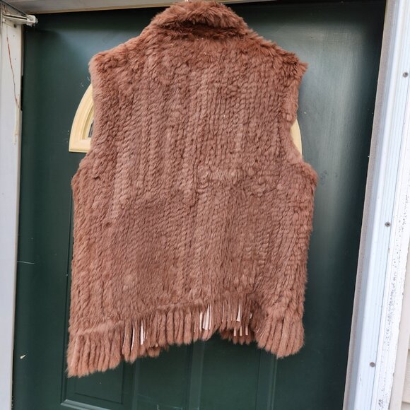 Lavee Brown Knitted Rabbit Fur Vest with Satin lining Large - Picture 8 of 11